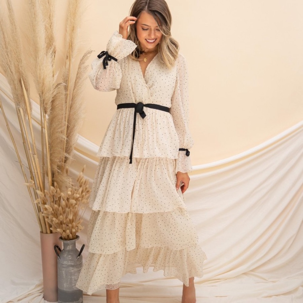 Ivory Tiered Polka Dot Dress